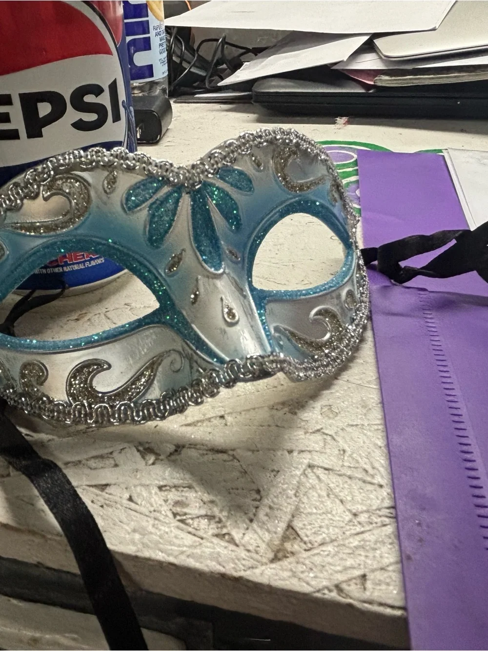 Teal and Silver Decorative Masquerade Mask